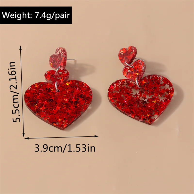 Aihua Glänzende glitzernde rote Herz-Ohrringe für Frauen, romantische Freundinnen, Braut, Hochzeit, Party, Schmuck, Valentinstagsgeschenke – Detail 4