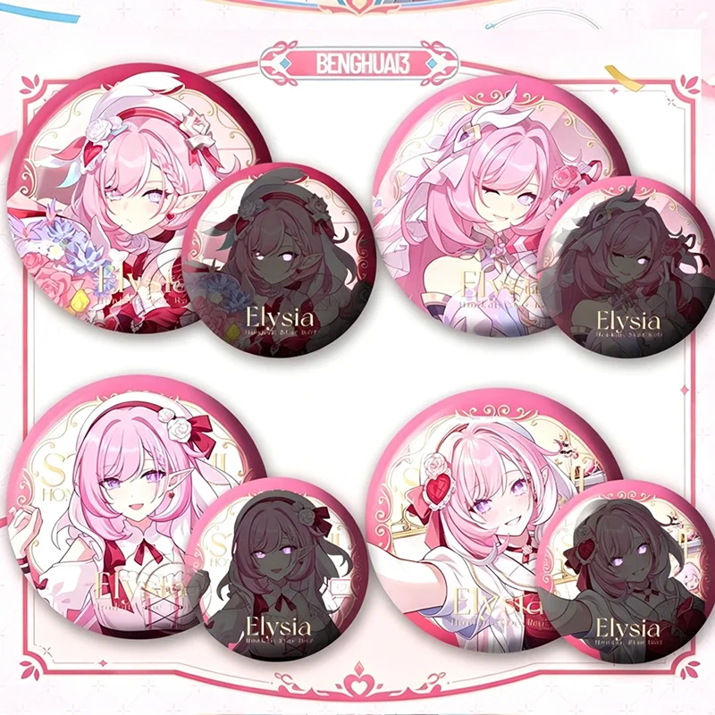Game Honkai Impact 3 Elysia Cosplay Brooch Kawaii Badge 4Pcs/set Lapel Pins Bag Ornament Accessory Collect Decoration Prop