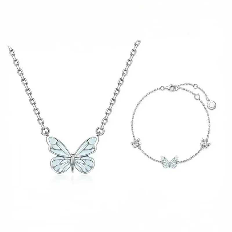 Luminous Butterfly Necklace And Bracelet Elegant Jewelry Gift Set For Her Birthday Anniversary Gift
