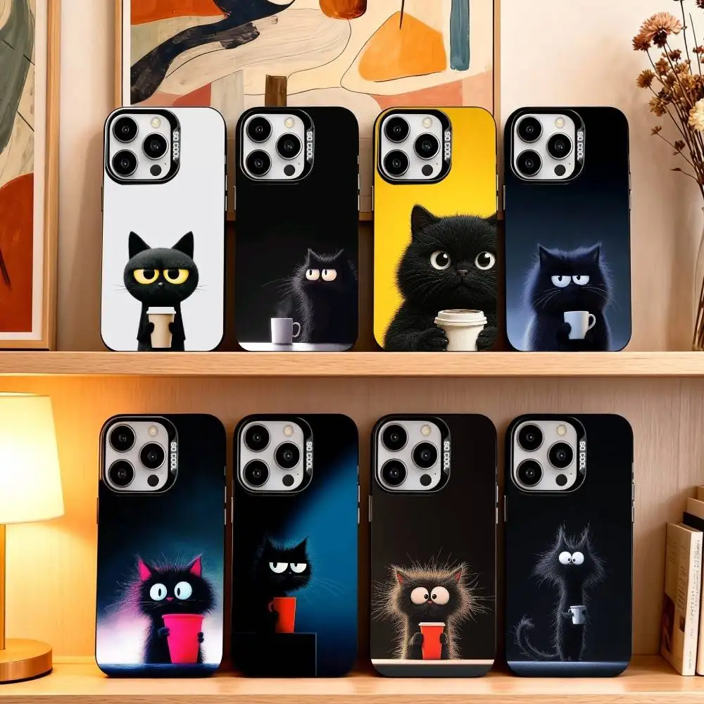 

B-BlackS C-Coffee Cat Phone Case For iPhone17,16,15,14,13,12,11 Plus,Pro Max Black Candy silver phone case