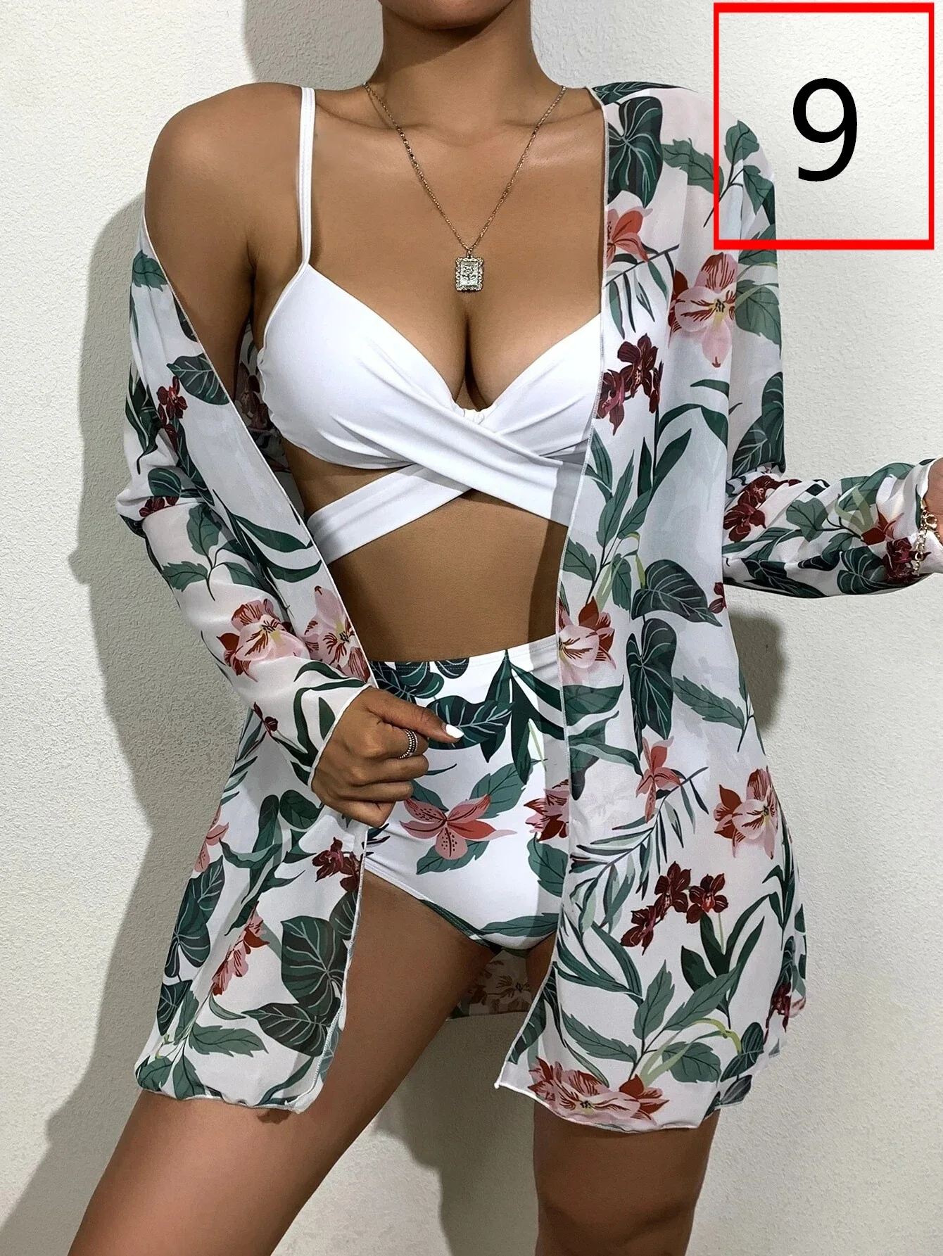 2022 New Sexy Three Pieces Bikini Set Cover Up Swimwear Women Swimsuit Print Long Sleeve Bathing Suit Beachwear Swimming Biquini