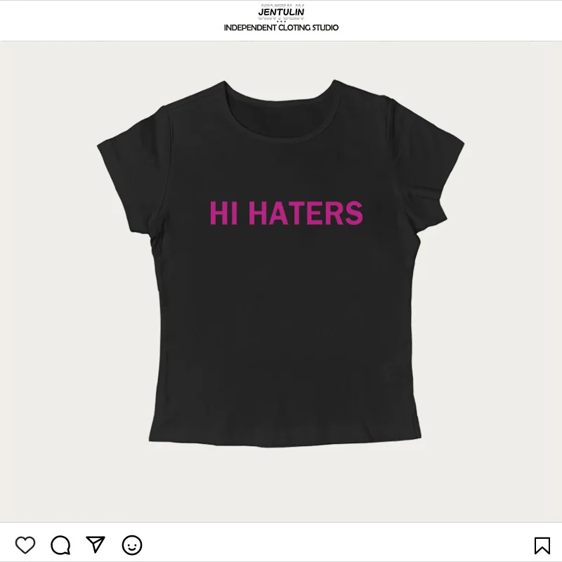 Hi Haters Letter Gothic T-shirt High Street Sexy Tees Harajuku Crop tops Short sleeve top Fairy Grunge Skinny Tops Y2k Clothes