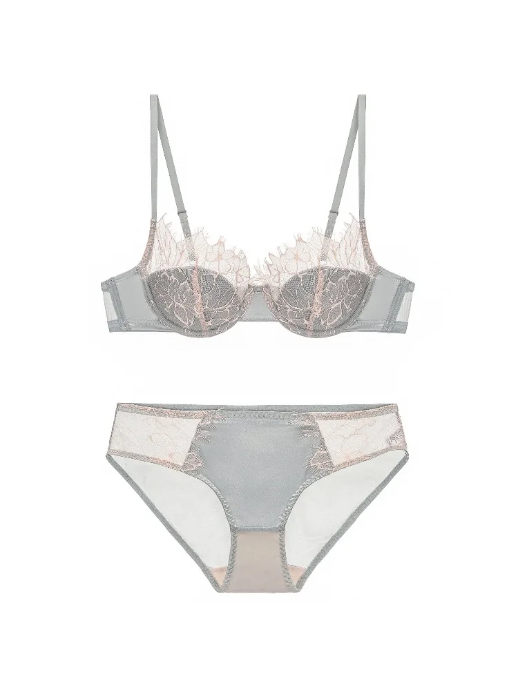 Lingerie Renda Francesa Sexy Oca Arame Macio Copo Fino Empurrar Levantar Sutiã Conjunto Mulheres S-XL Confortável Respirável