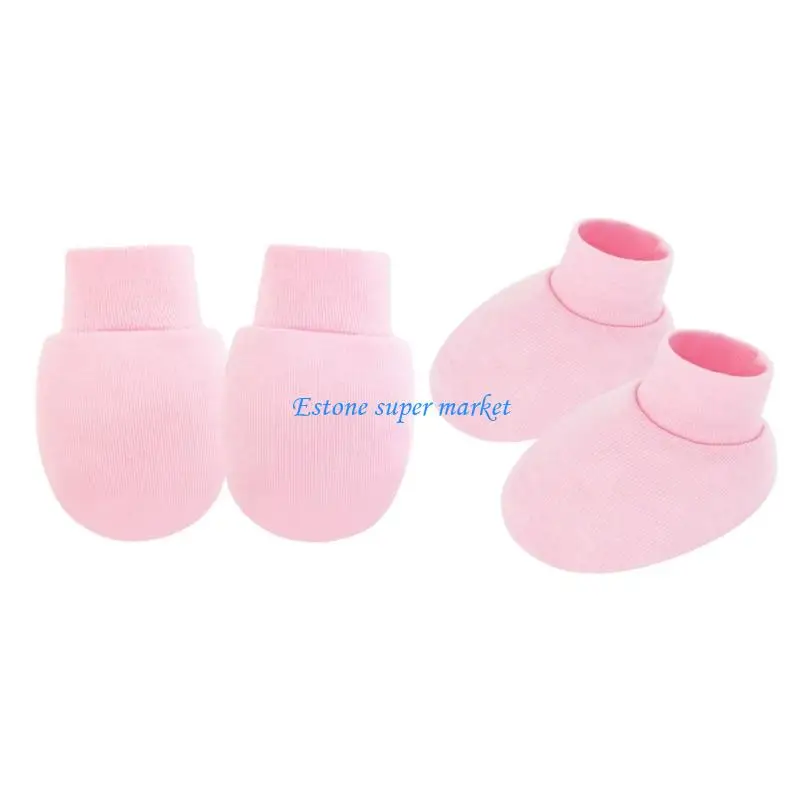 090B Set of 4 Cotton Infant Anti Scratch Gloves with Elastic Cuffs Feature Breathable