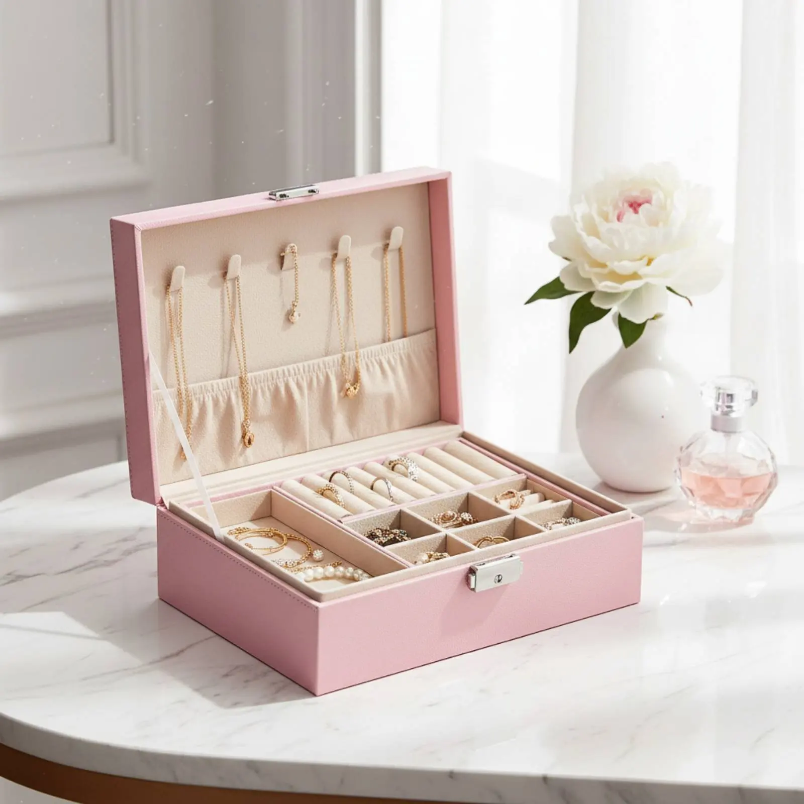 

Шкатулка для украшений с надежной металлической застежкой, вместительный футляр для хранения ювелирных изделий, идеальный подарок, органайзер для браслетов, серег и ожерелий