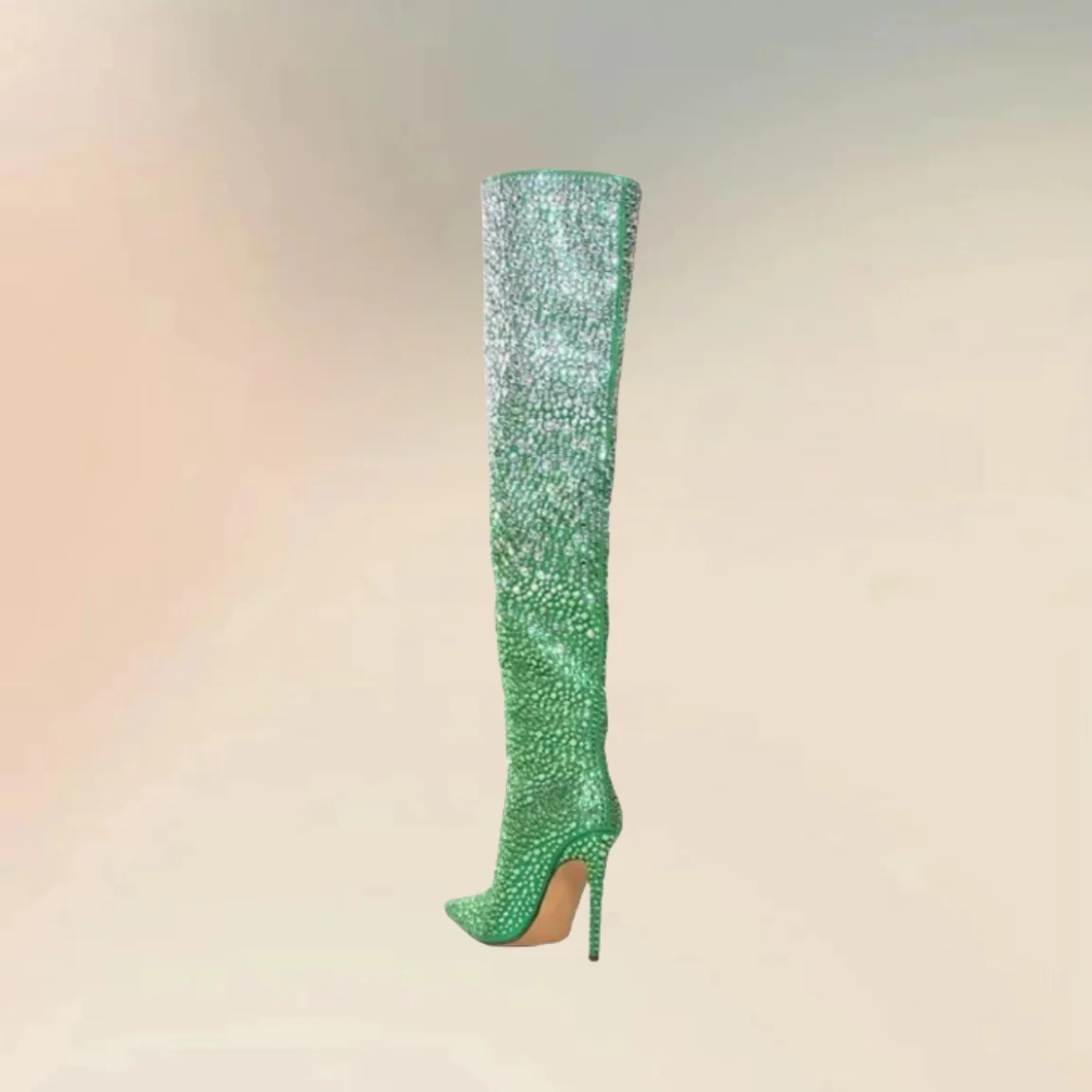 

Green Rhinestone Pointed Toe Runway Boots Slip On Women Shoes Thin High Heels New Party Banquet Dating 2026 Zapatos Para Mujere