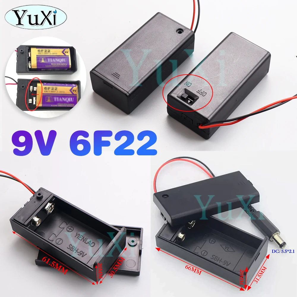 1Pc 9V Battery Holder With Cover ON OFF Switch DC Head Wire Cable 9V Battery Box Case For DIY Power Supply Adapter Dock Holder