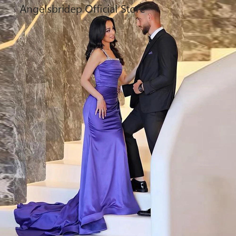 

Angelsbridep Spaghetti Straps Mermaid Prom Dresses For Women With Sequins Boat Neck Evening Party Gowns Vestidos De Graduación