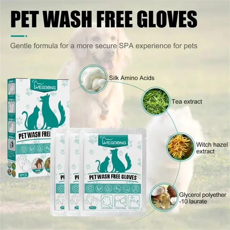 Pet Wash Free Glove Cleaning Pet Stain Remover Wipes Disposabl Cleaning Massage Grooming No-wash Wipes for Dogs & Cats Supplies