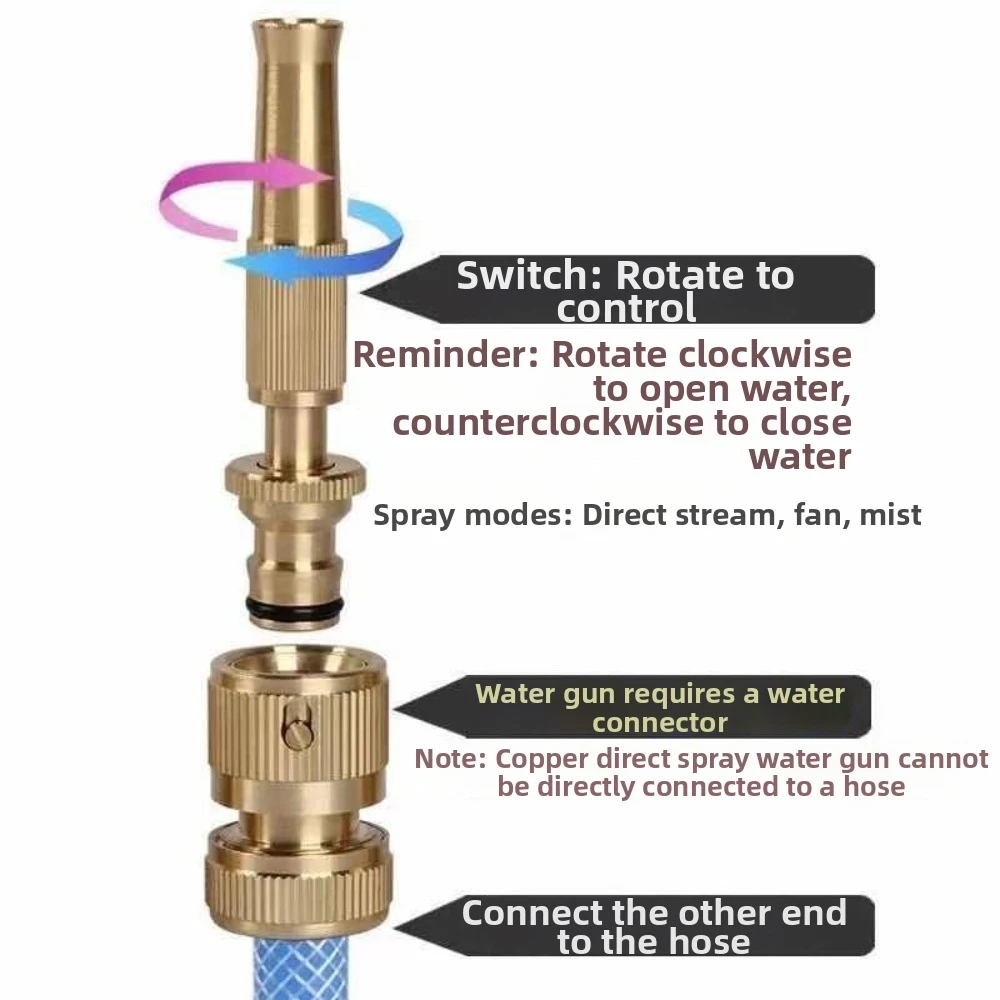Brass Material Spray Nozzle Alloy Construction Quick Connector High Pressure Water Gun Direct Spray Adjustable Flow