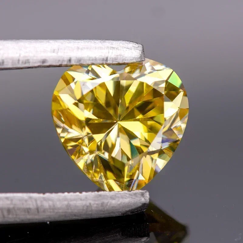 

Moissanite Stone Lemon Yellow Color Heart Shape VVS1 withGRA Certificate Pass Diamond Tester Charms for jewel making