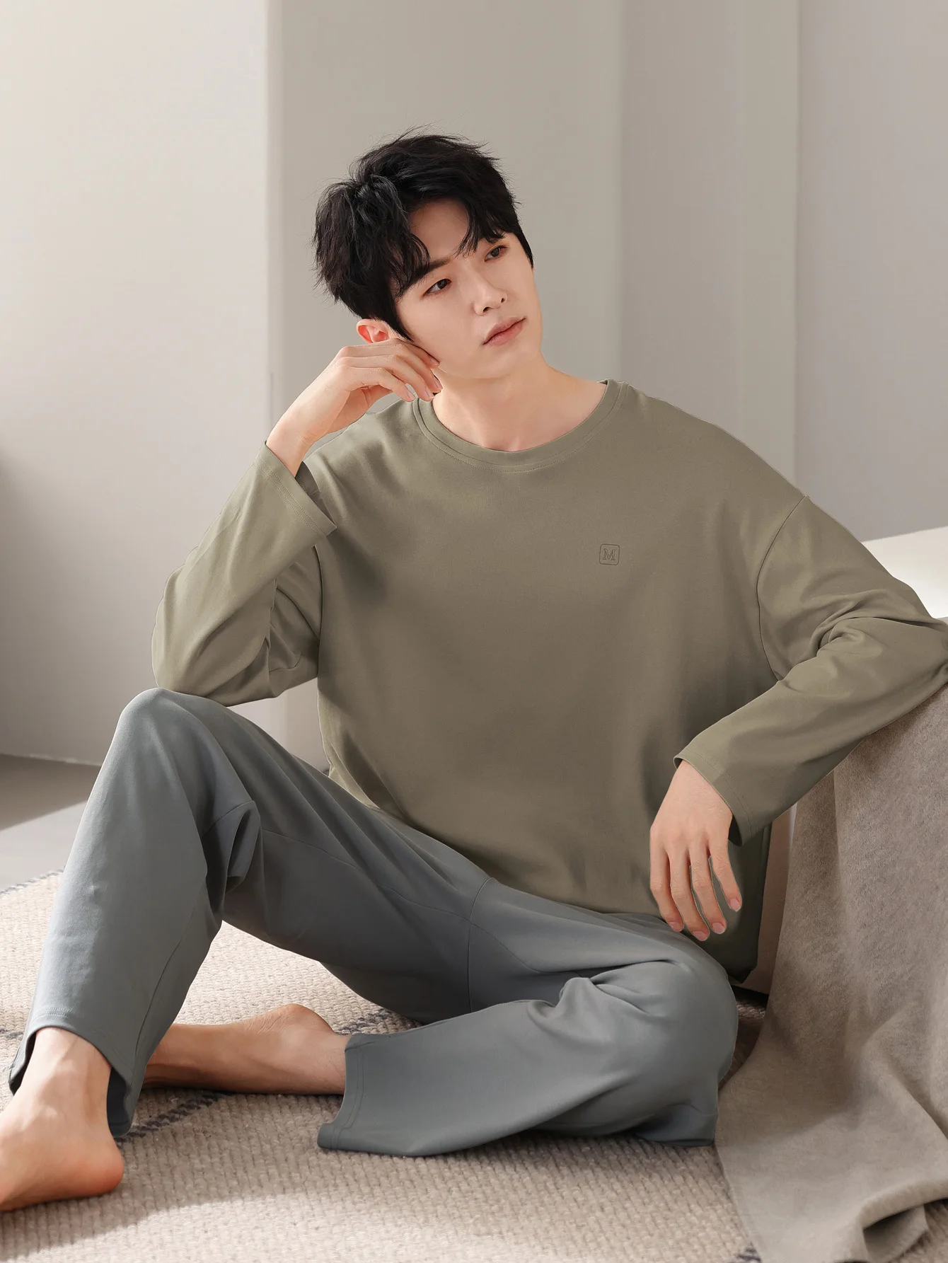 

Мужская одежда для сна из 100% хлопка с длинными рукавами, четырехсезонная мужская одежда больших размеров, подростковый домашний костюм из чистого хлопка, комплект для тепла