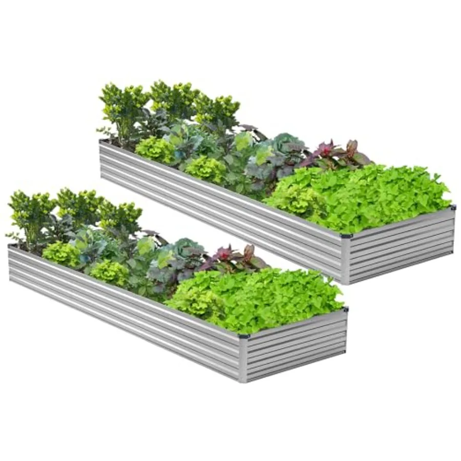 2PCS 12x3x1ft Galvanized Raised Garden Bed Kit Silver Metal Outdoor Garden Beds for Vegetables Large Planter Boxes