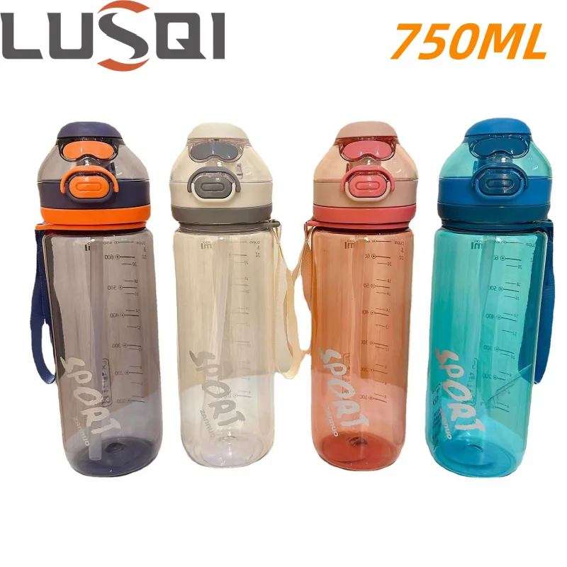 LUSQI 750ML Hochwertiger tragbarer Dual-Trinkbecher mit Strohhalm für Studenten und Erwachsene, praktischer Becher, einfache Fitness-Sport-Wasserflasche, Geschenktasse