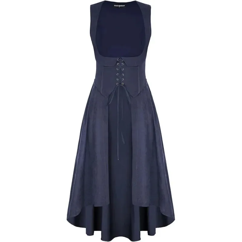 Medieval Women Renaissance Lace-Up Vest Irregular Hem Dress Sleeveless Sweetheart U-Neck Gothic Pirate Cosplay Costume sf/1