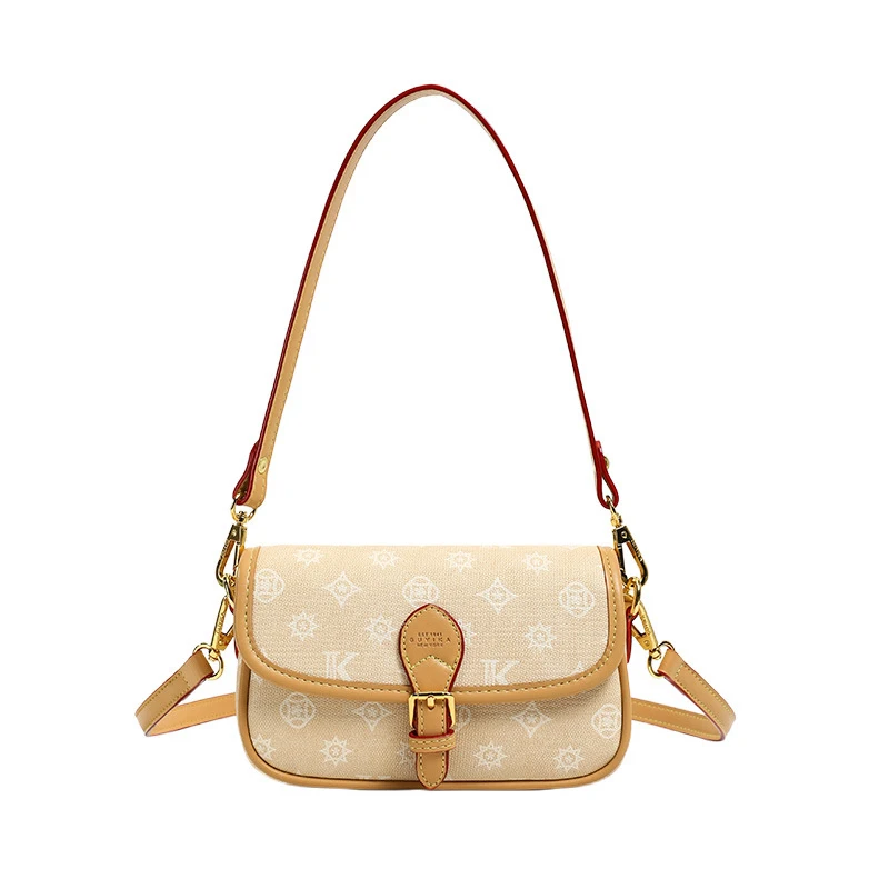 Monogram Flap Bag Letter Print Leather Trim Buckle Women Office Daily Commute Crossbody Shoulder Purse