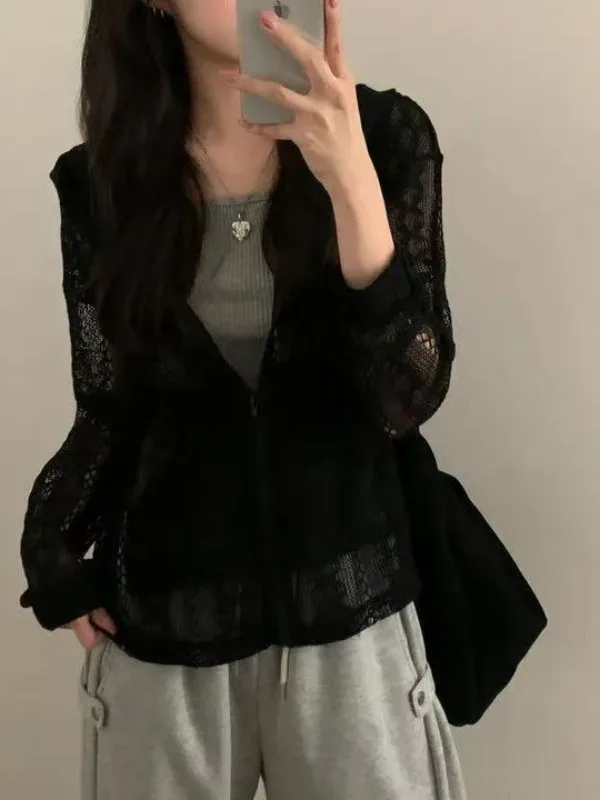 Faionable Gestrickter Kapuzenpullover mit Reißverschluss für Damen, lockere Passform, Polyesterfaser, lang, Sve irt, koreanischer Stil, schick, vielseitiger Sinn für Design