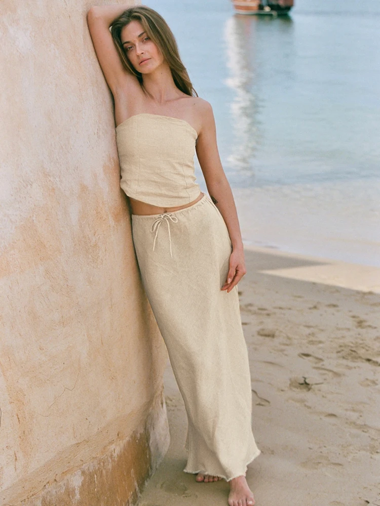 Pure Linen Skirt Women's High-End Summer Half-length A-Line Long Skirt Straight Cut Commute Style Mid-Waist Design  Color