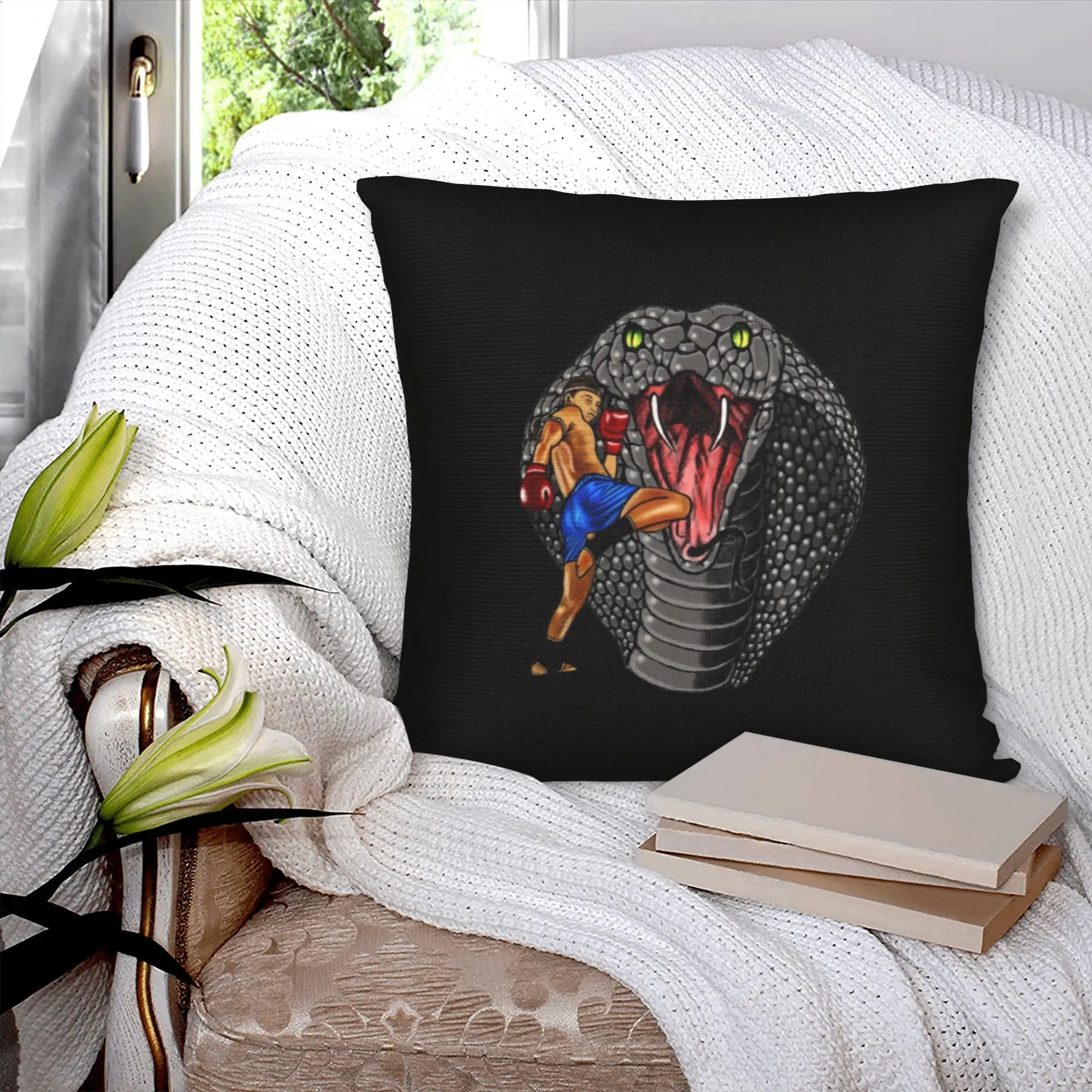 Gray Cobra Muay Thai Cushion Covers Martial Art Fighter Velvet Nordic Pillow Cases Home Decor