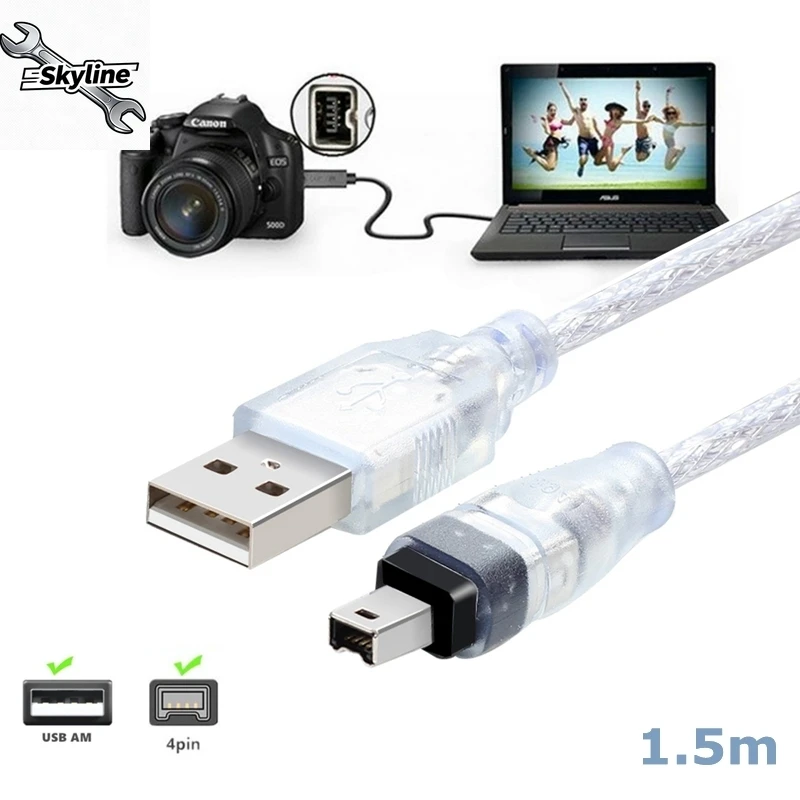 1.5M/5ft USB Male to 1394 4 Pin Male  Adapter Cord firewire 1394 Cable