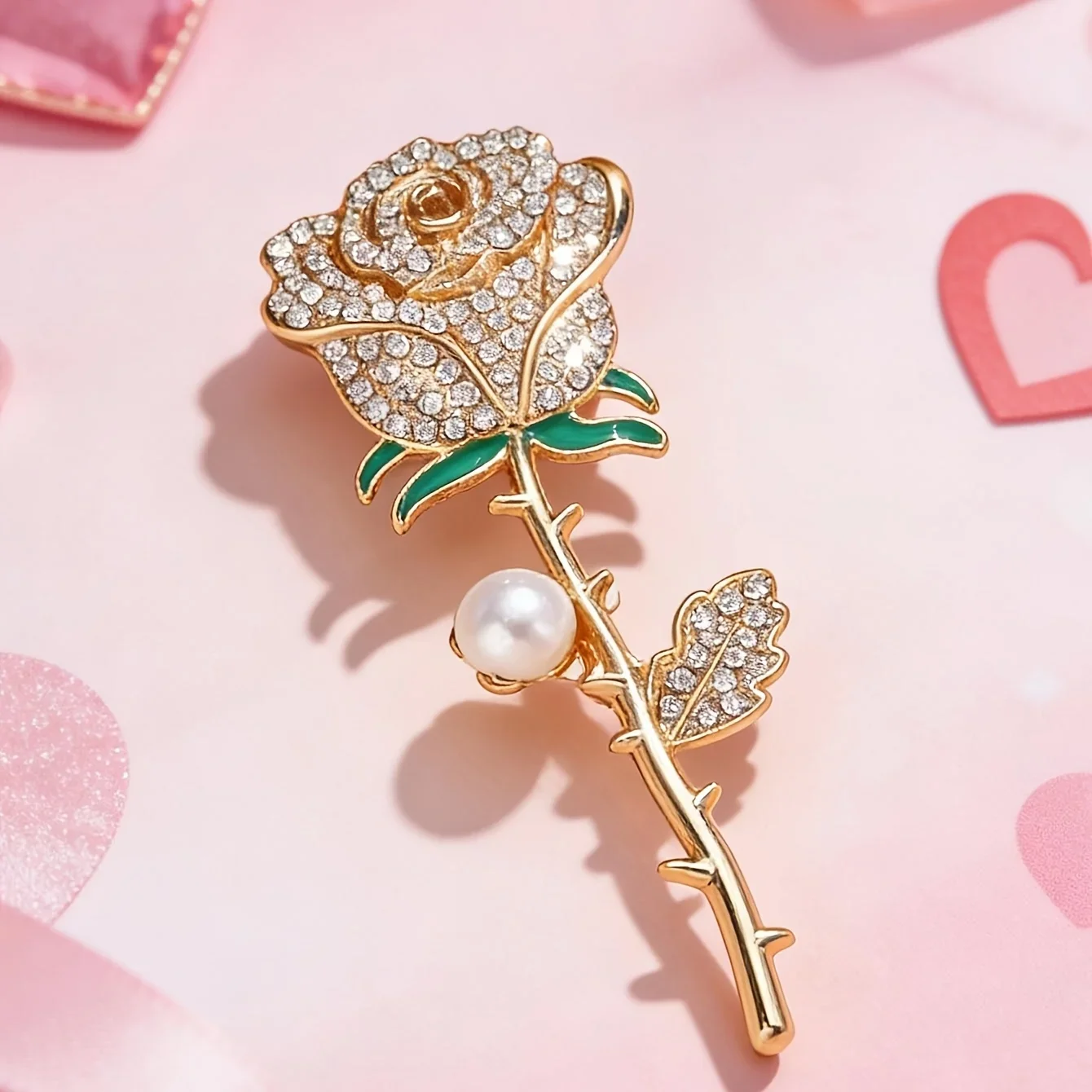 Fashion Gold Rhinestone Rose Brooch for Women, Luxury Metal Pearl Flower Brooch Pin, Wedding Party Jewelry Gift