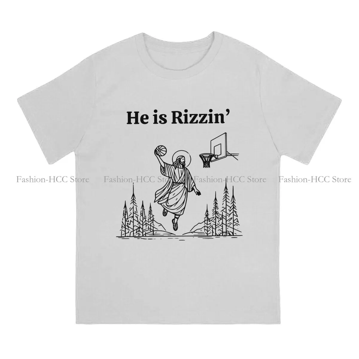 He Is Rizzin Meme Jesus Polyester TShirt for Men   Humor Casual Tee T Shirt High Quality Trendy