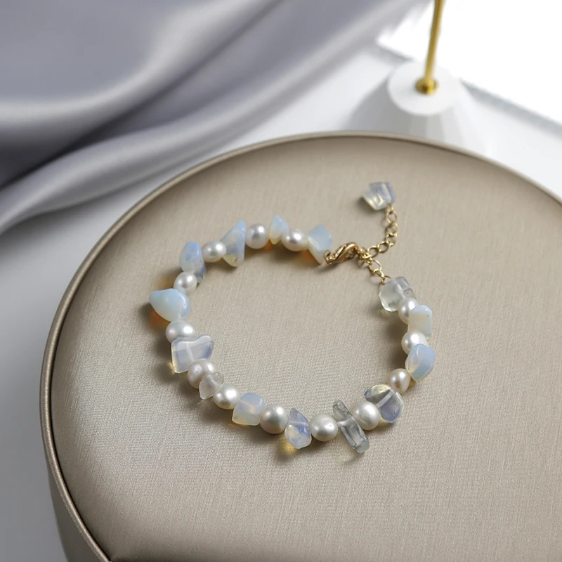 Promotion Jewelry 14K Gold Filled Natural Freshwater Pearl Moonstone Crystal Female Bracelet Girlfriend Wedding Gift