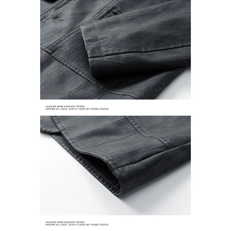 Men's lapel leather jacket autumn oversized slim motorcycle riding suit winter thickened PU leather waterproof work clothes - Image 5