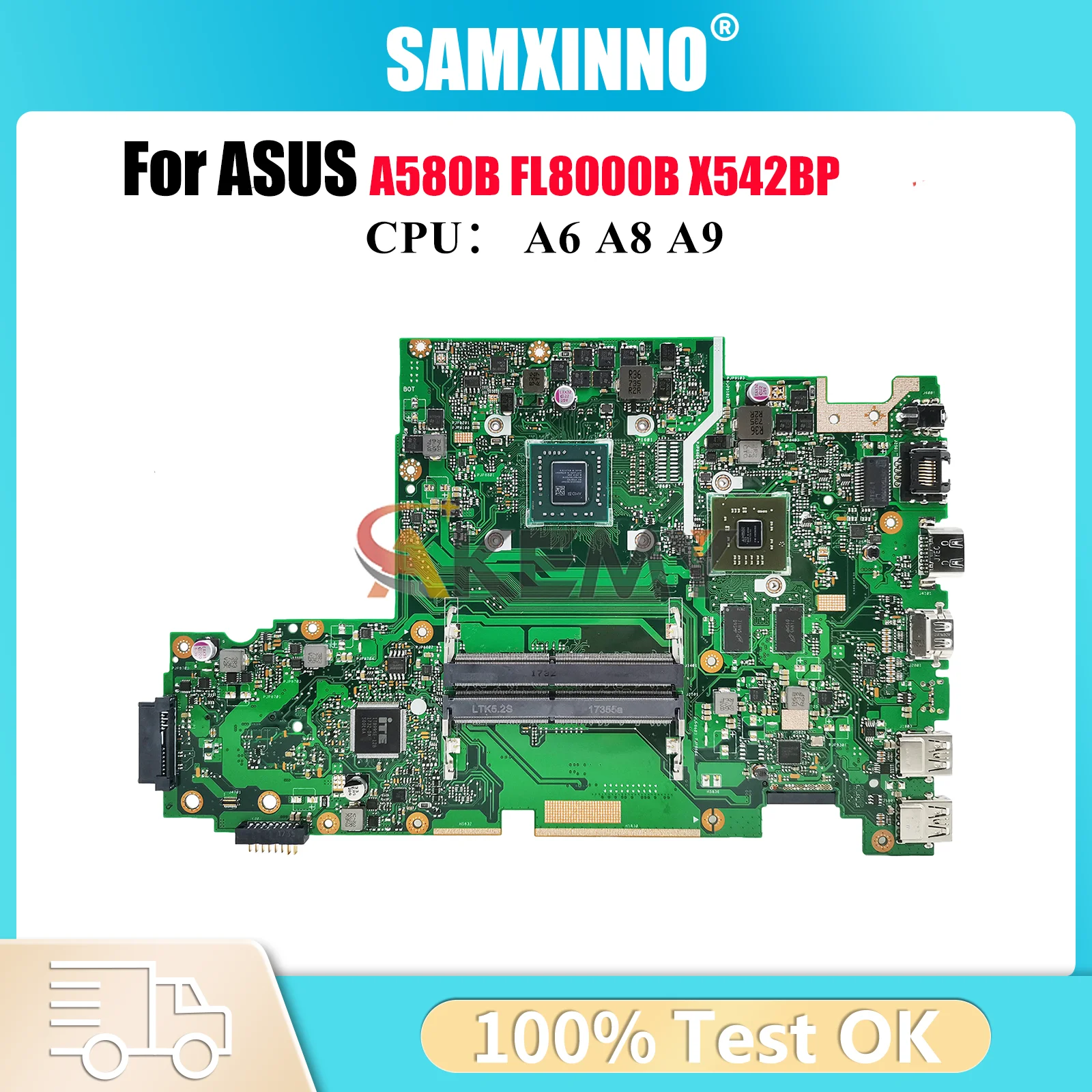 

X542BP Laptop Motherboard For ASUS VivoBook X542BP X542B A580B FL8000B Notebook Mainboard With A6 A8 A9 CPU 100% tests OK stk
