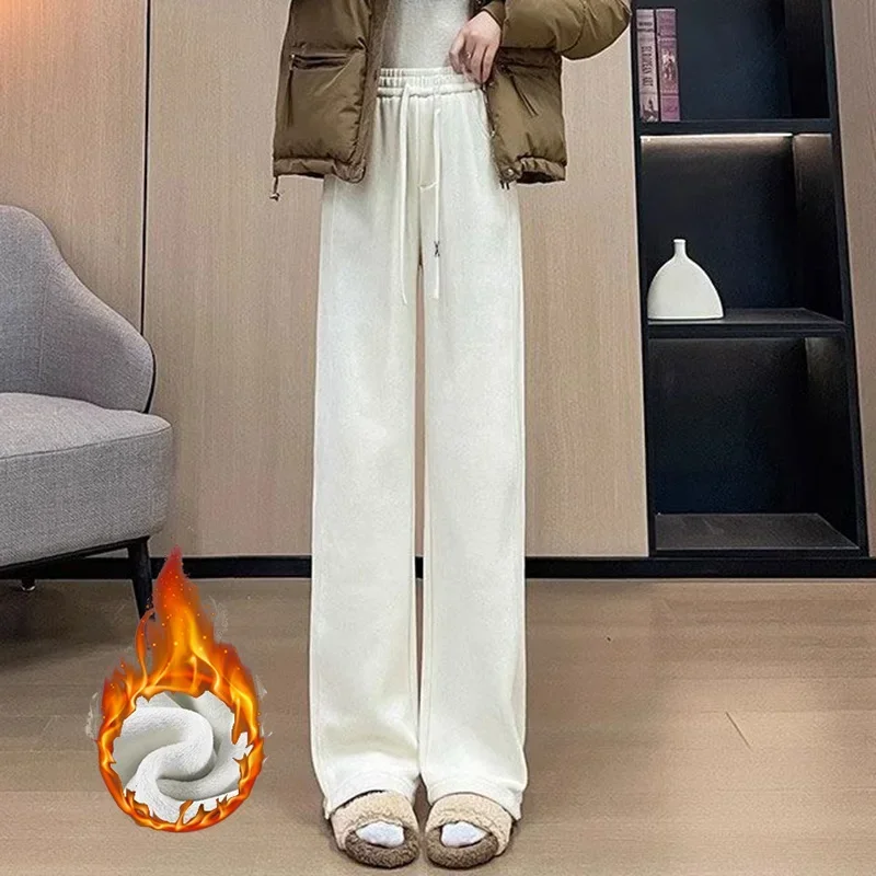 Winter Female Classic Snow Warm Pants Lady High Waist Solid Color Plush Trousers Women Baggy Fleece Thermal Sweatpants