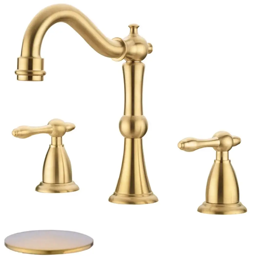 8-Inch Brushed Gold Bathroom Faucet Set with Pop-up Drain and cUPC Water Hoses Antique Style Double Handle Lavatory Sink