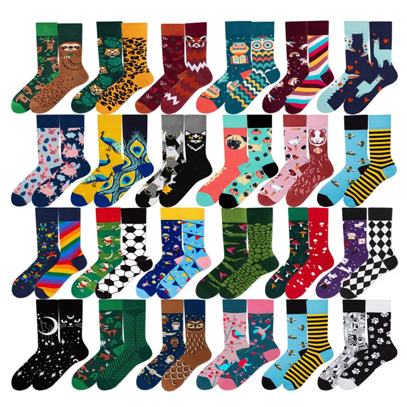 AB New Fashion Socks for Men and Women Colorful Cartoon Animal Cotton Sock Hip Hop Funny Plant Mushroom Bird Stocking