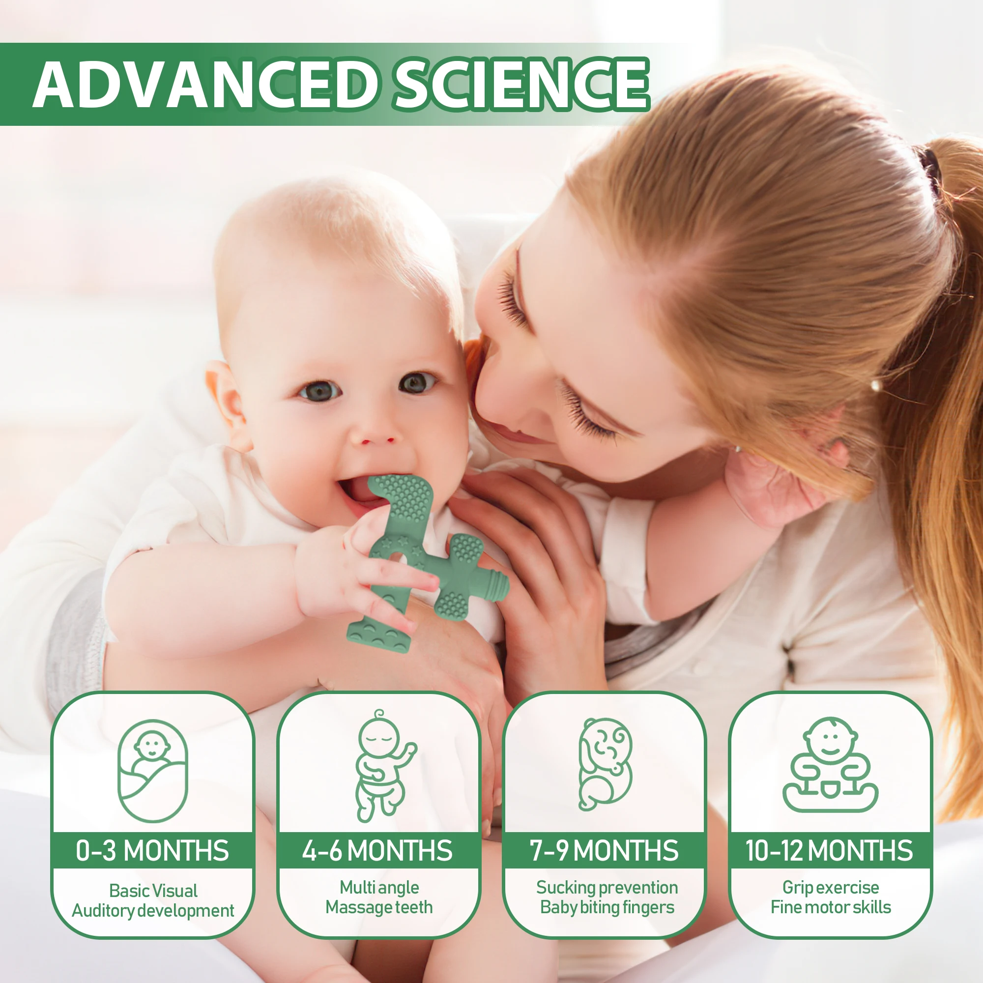 ยางกัดซิลิโคนรูปทรงก๊อกน้ำ สำหรับเด็ก 0-6 และ 6-12 เดือน ของเล่นกัดสำหรับเด็กทารก ของเล่นเคี้ยวสำหรับเด็กผู้ชายและเด็กผู้หญิง