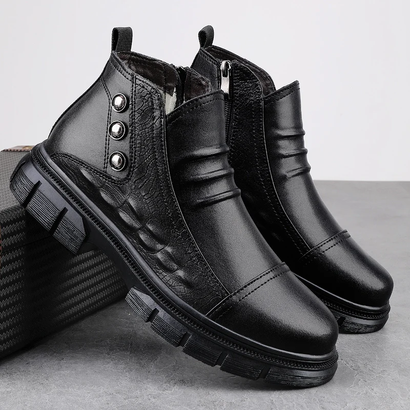 

Мужские осенне-зимние высокие ботинки с крокодиловым узором, ретро, деловые, повседневные, с хлопковыми вставками, с заклепками, морозостойкие, короткие ботинки