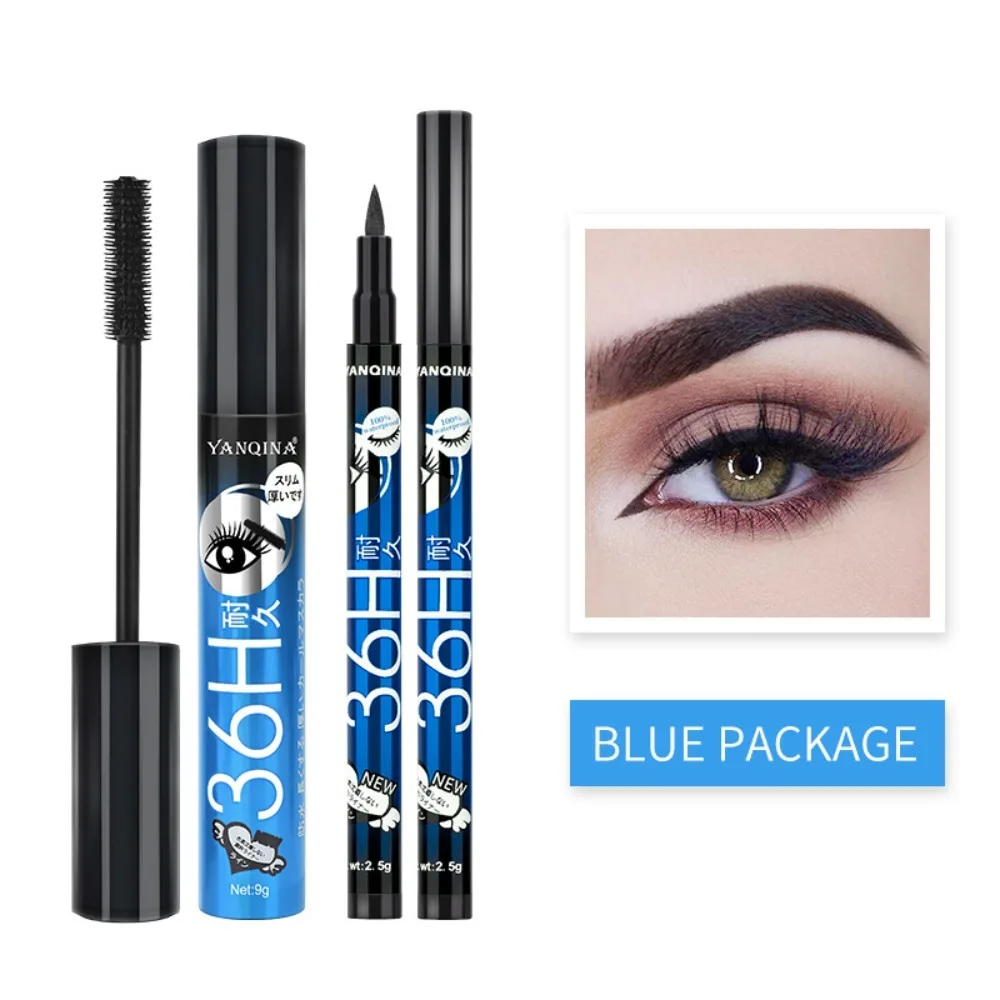 หนาเรียวมาสคาร่าอายไลเนอร์ชุด Curly Sweatproof False Lash Effect มาสคาร่าแต่งหน้าเครื่องมือ 24 h Lasting Effect มาสคาร่า