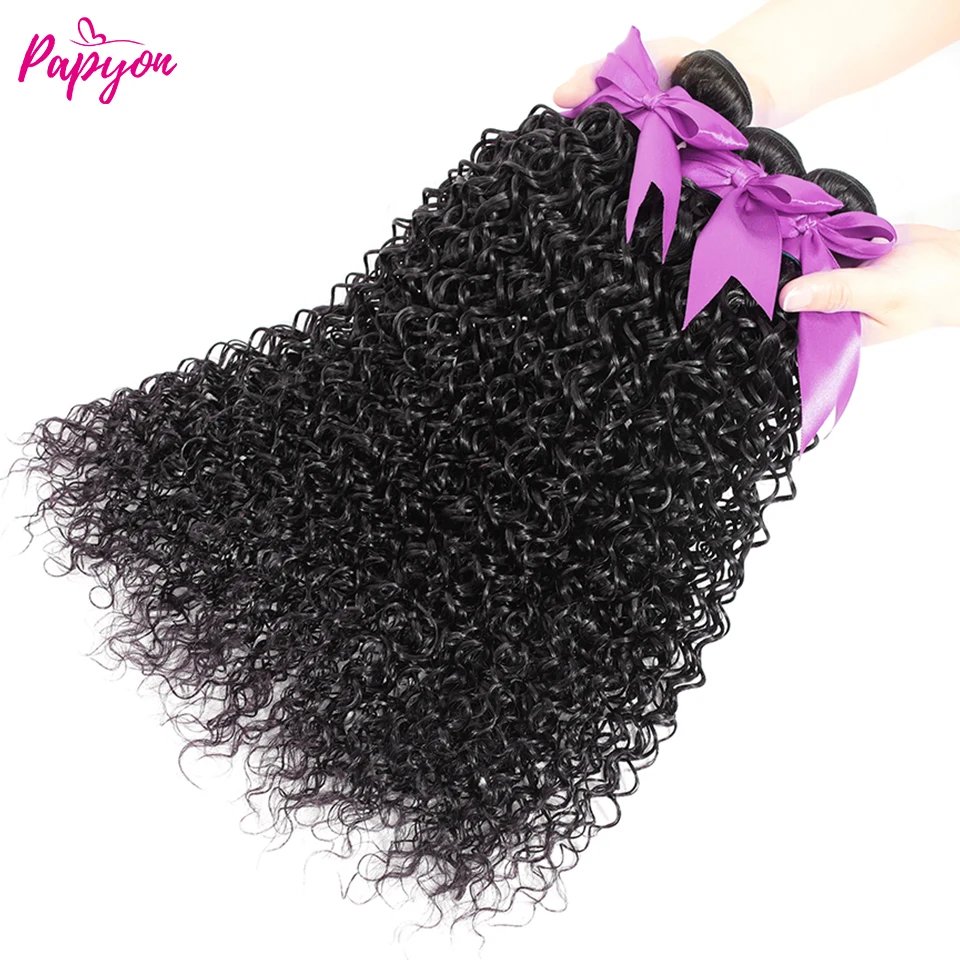 Bundles brésiliens de cheveux humains bouclés crépus pour femmes non transformés extensions de cheveux 3 faisceaux, support et ondulé