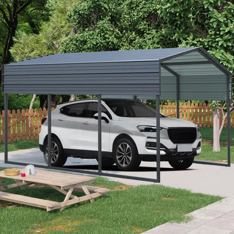 Heavy Duty Outdoor Carport Canopy, 10x15 ft Metal Garage Awning with Galvanized Steel Roof & Frame, Large Portable Car Shelter