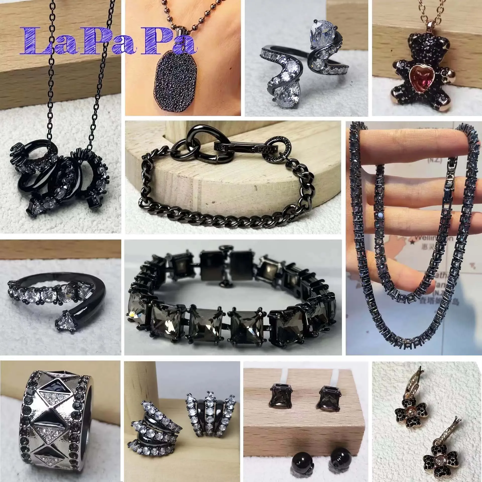 

2025 оригинальное кольцо с черным кристаллом и геометрическим узором, простые круглые серьги, ожерелье-капля, браслет, комплект изящных ювелирных изделий для пары, подарок на вечеринку