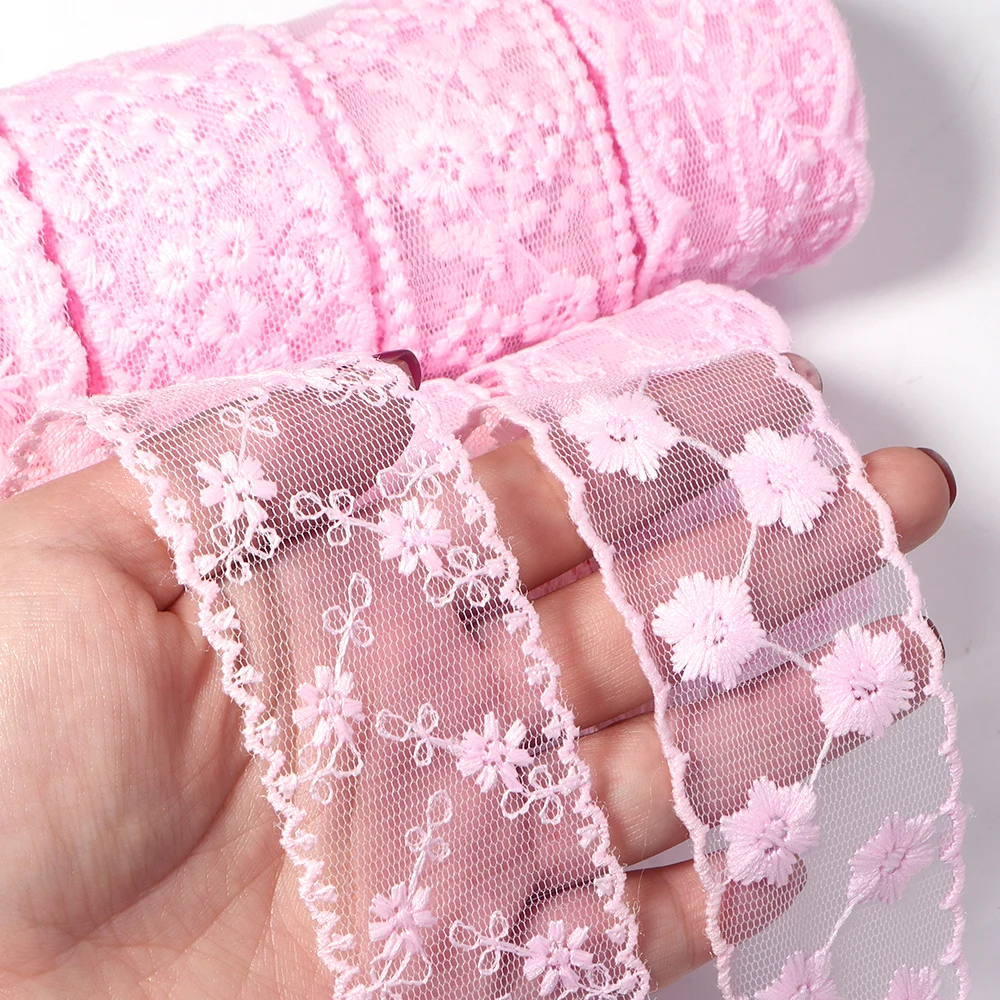3 Yards rosa Spitzenbänder, 3,8 cm breit, Kleiderdekorationsstoff, DIY-Bekleidung, Nähzubehör, Kleidung, Kragen, Manschetten, Handarbeiten, Kunsthandwerk