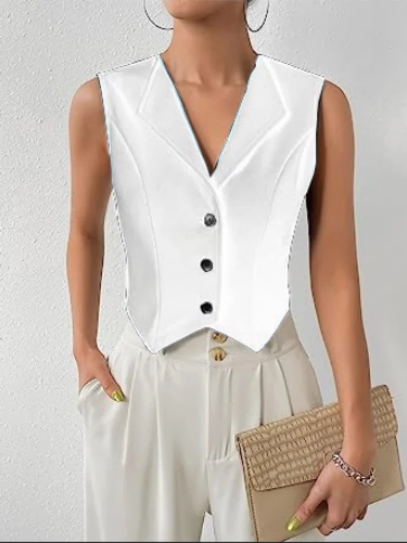 Sleeveless Vests for Women Slim Fit Single Breasted Casual Commuter Short Blazer Elegant Ladies Coat Top Women