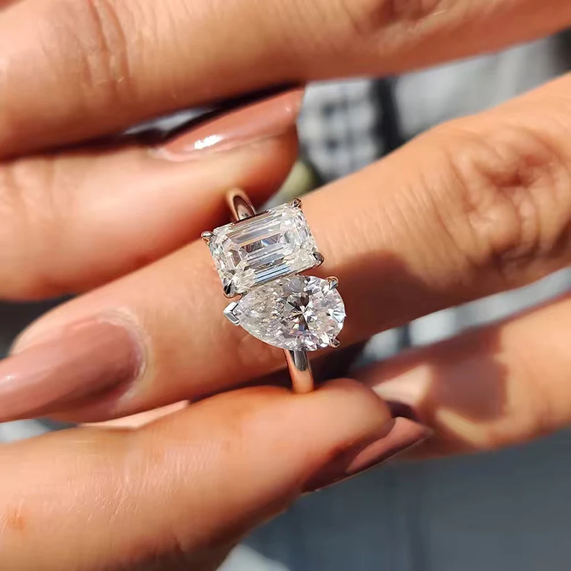 

Серебряные обручальные кольца S925 с сертифицированным муассанитом изумрудной/грушевидной огранки для женщин, сверкающие лабораторные бриллианты, ювелирные изделия для невесты