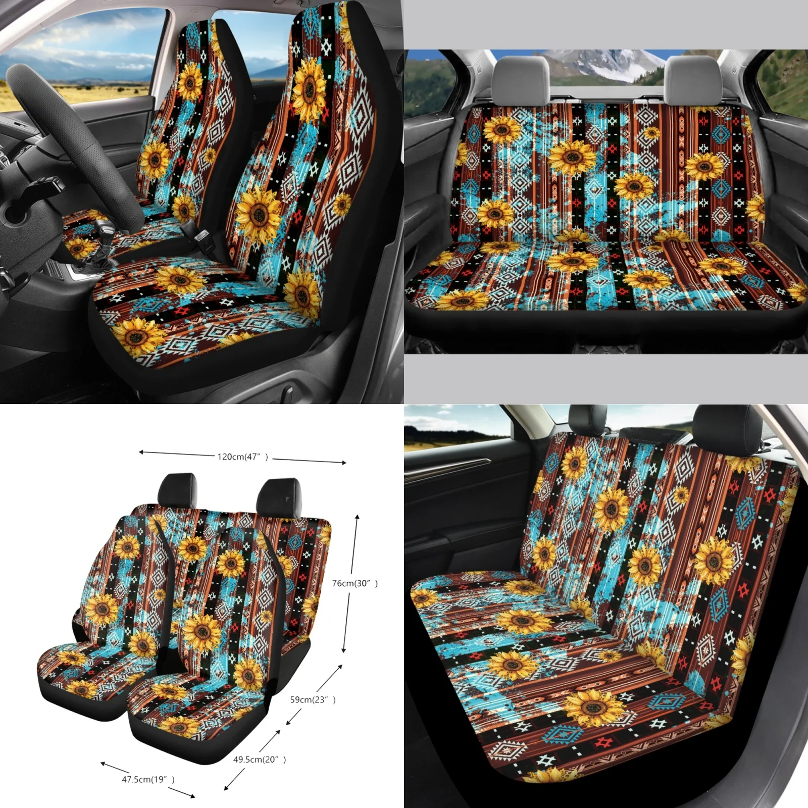 Coloranimal 15 Pcs Car Interior Full Set Seat Covers, Steering Wheel Cover, Seat Belt Pads, Cup Coasters, Garbage Bag