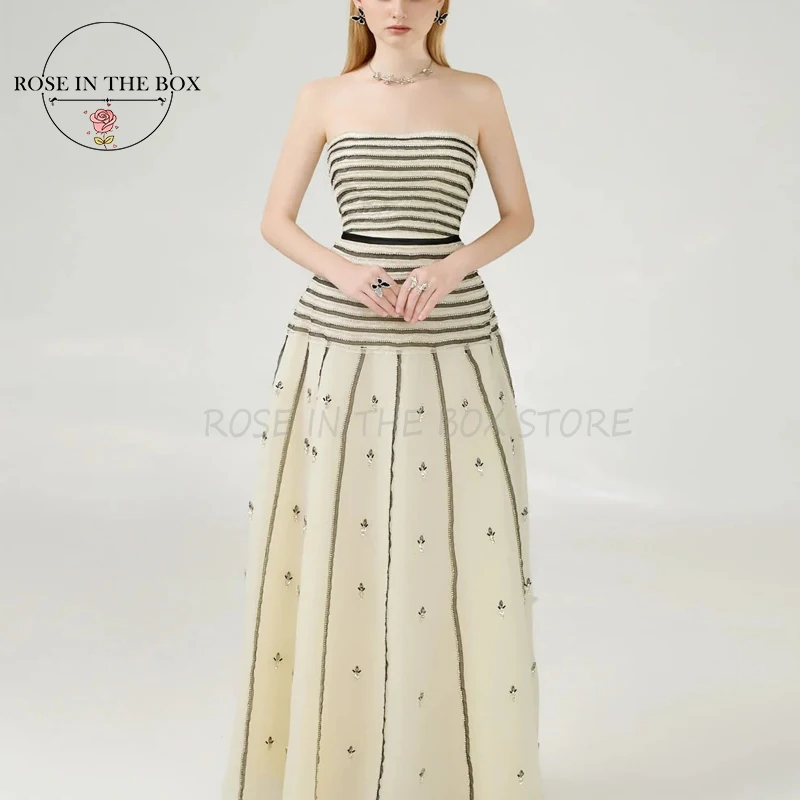 فساتين سهرة فاخرة بدون حمالات من ROSEINTHEBOX 2025 بأحجار رقيقة للنساء على شكل حرف a فستان رسمي للحفلات الراقصة حسب الطلب #2