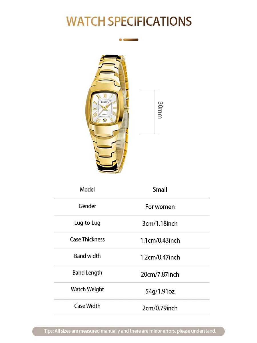 Binda Relógio de quartzo feminino luxuoso dourado e preto, estilo retrô elegante, relógio de pulso com pulseira de negócios da moda