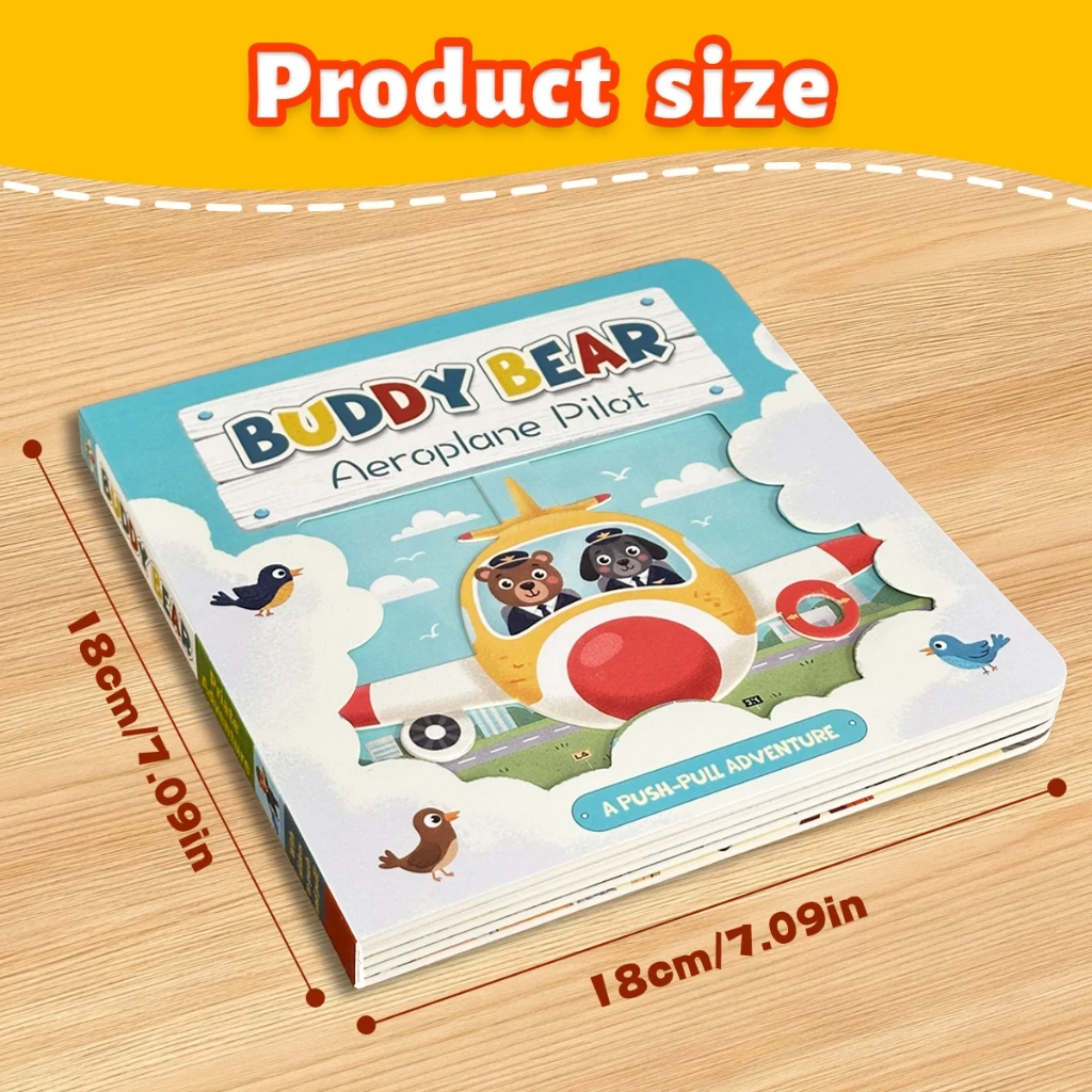 [New Arrival In Stock] Push and Pull Book for Toddlers Buddy Bear Aeroplane Book Children's Push-and-Pull Mechanism Book