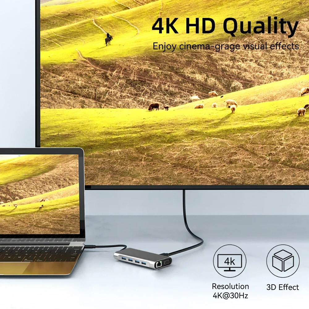 

Док-станция 11-в-1 USB C-концентратор с разветвителем 4K HDMI USB 30 5 Гбит/с для ПК, ноутбука MacBook, концентратор типа C