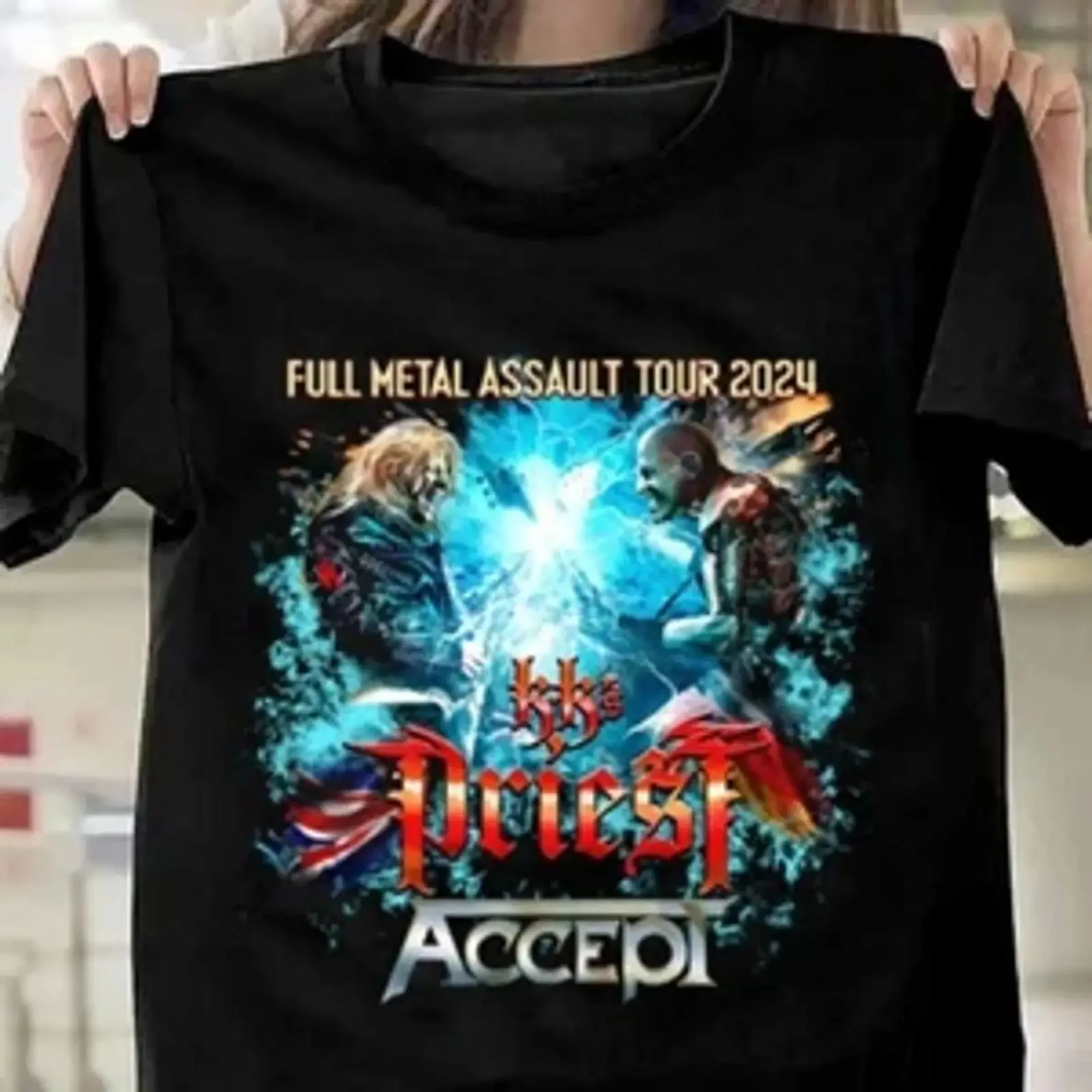 KK's Priest and Accept Black ConcerT T Shirt 2024 All Sizes S 5XL vintage Washed Unisex Breathable Stretched graphic Stylish