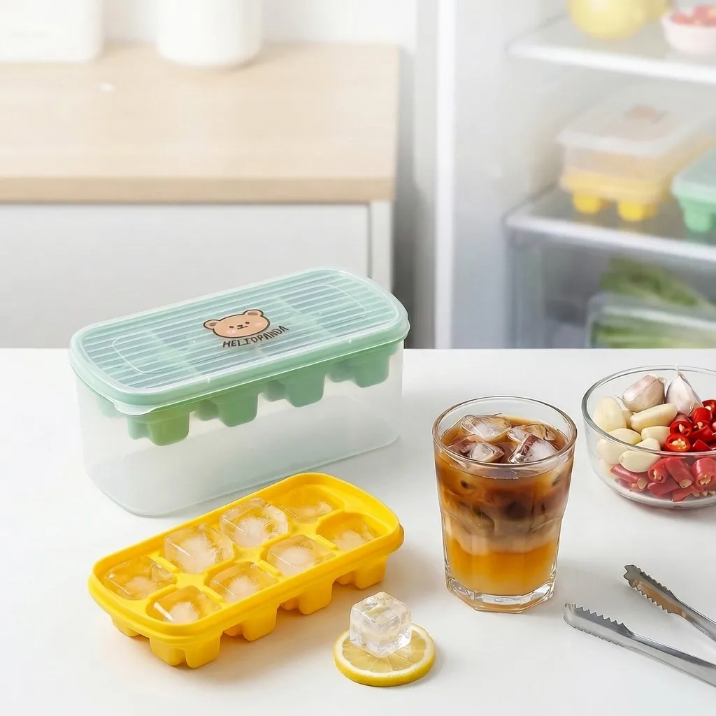 8 Grids Mini Plastic Ice Cube Tray With Box Easy-Release Ice Mold Reusable Ice Cube Maker For Whiskey Cocktails Juice Bar Tools