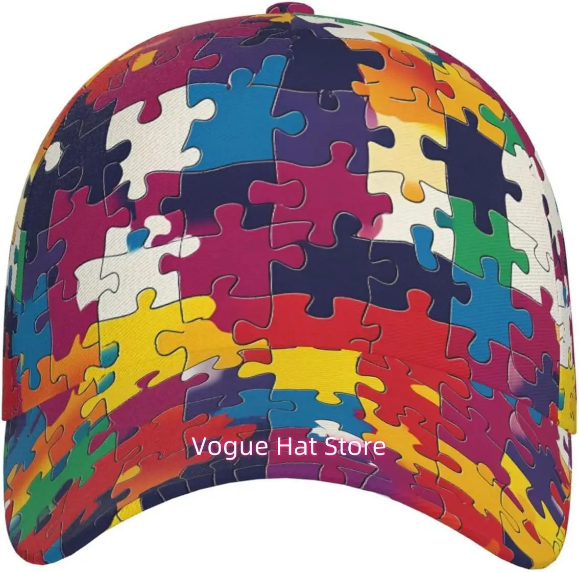 Puzzle-Piece Pattern Baseball Cap Unisex Adjustable Cotton Baseball Cap for Sports Outdoor Black