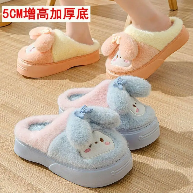 

Hot Sanrio Cinnamoroll Girl Kawaii Fashion Thick Sole Winter Cotton Slippers Student Cartoon Child Keep Warm Slippers New Style